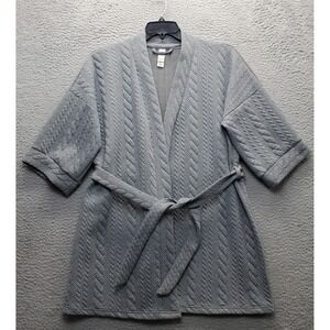 Jessica Simpson Robe Women S Gray Cable Knit Patterned Short Sleeve Belted Waist